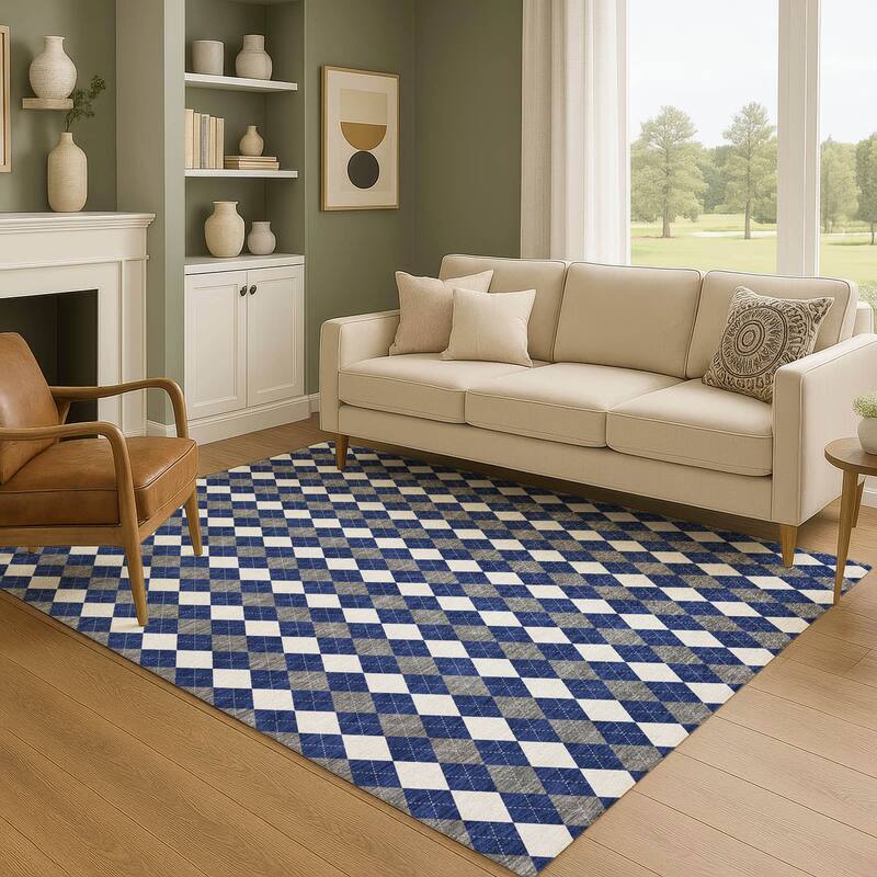 Premium Washable Super Soft Argyle Mayfield Rug - Navy - 3' x 5'