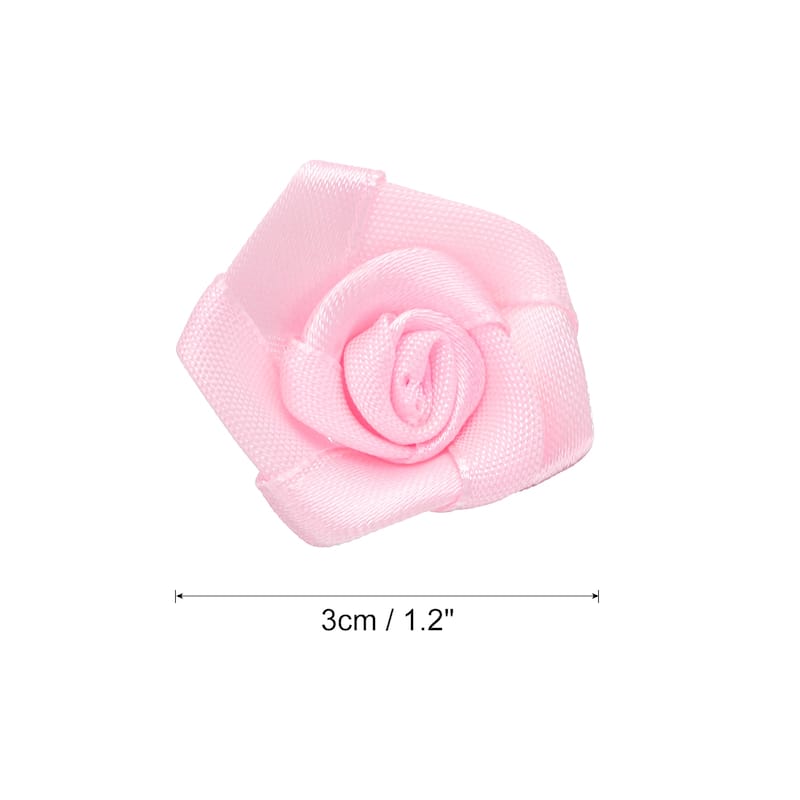 50pcs 3cm Ribbon Roses for Crafts Artificial Fabric Flowers - Pink