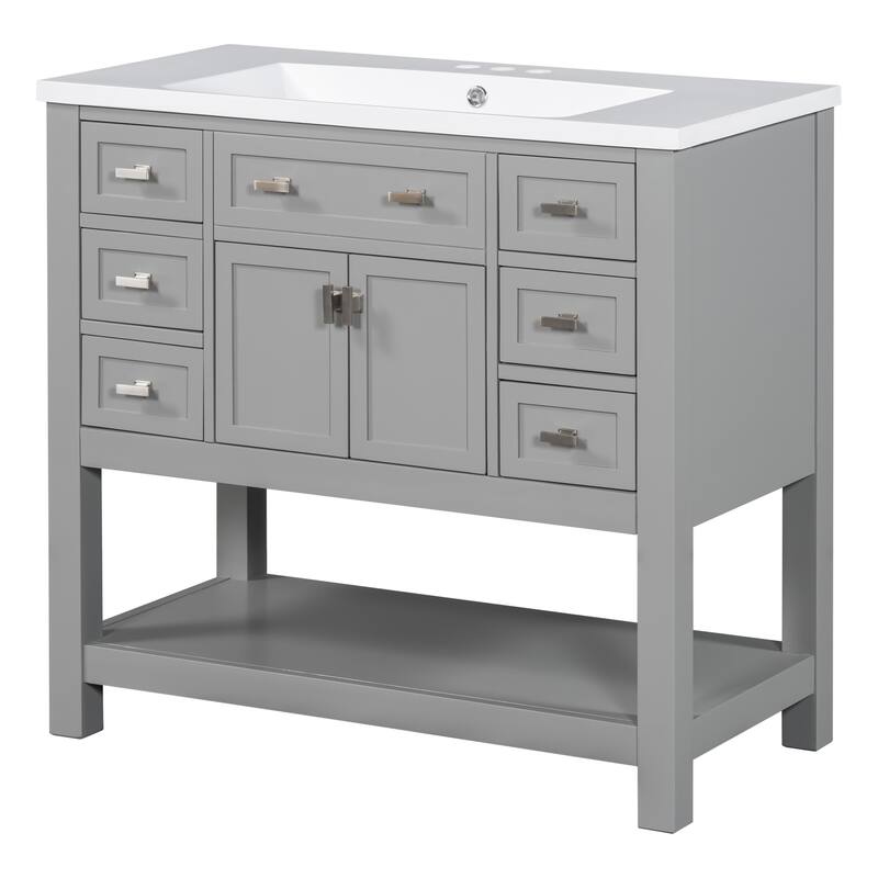 Solid Wood Bathroom Vanity with Top Sink with Towels Bar - 36'' x 18''
