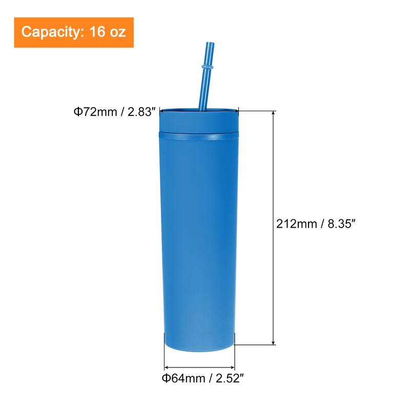 Skinny Tumbler with Lids and Straws, 16Oz Matte Skinny Tumbler Bulk - Navy Blue
