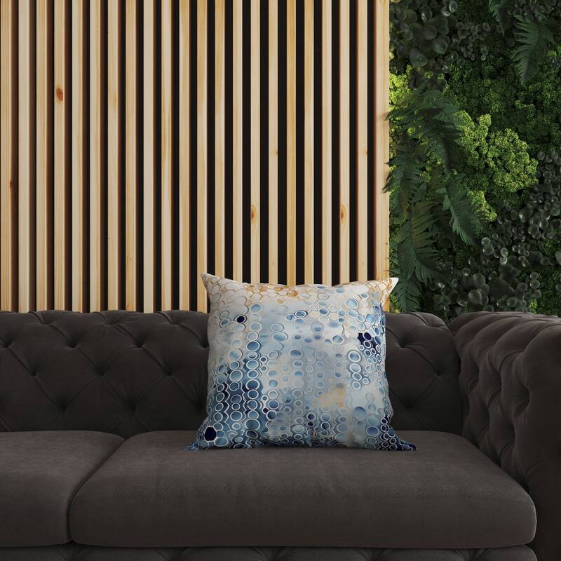 Blue And Gold Water Ripples Faux Suede Throw Pillow Zipper