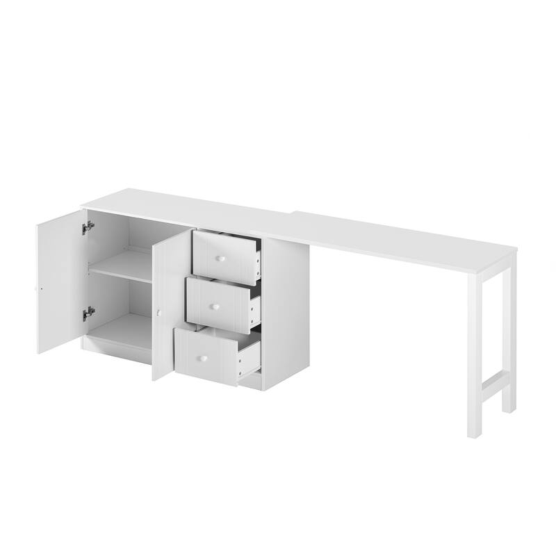 Wooden Sideboard with Extendable Table,Multifunctional Storage Cabinet with 2 Doors and 3 Drawers