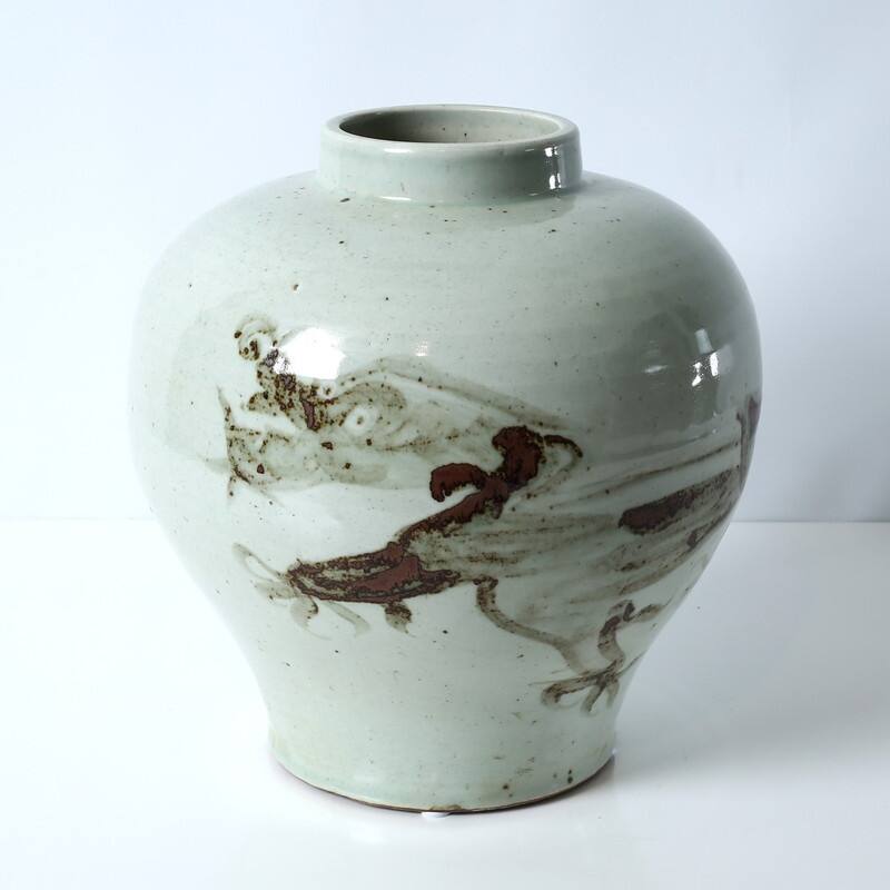 Approx. 13" High Gray and White Vase with Dragon Motif