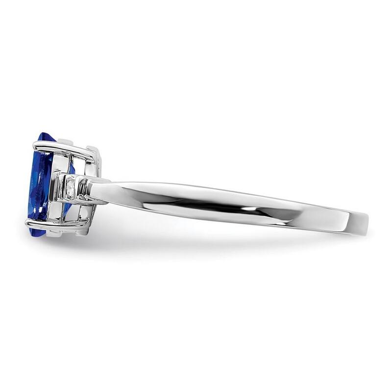 Curata 925 Sterling Silver Polished Open back Rhodium Plated Diamond and Sapphire Oval Ring