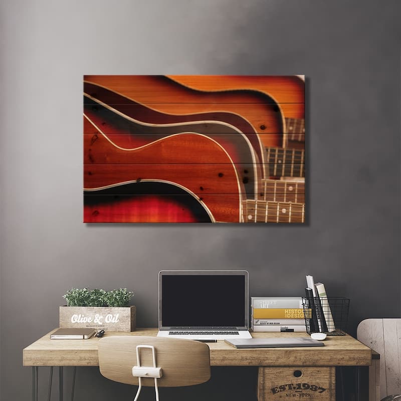 Acoustic Guitar Print On Wood by Unknown Artist - Multi-Color