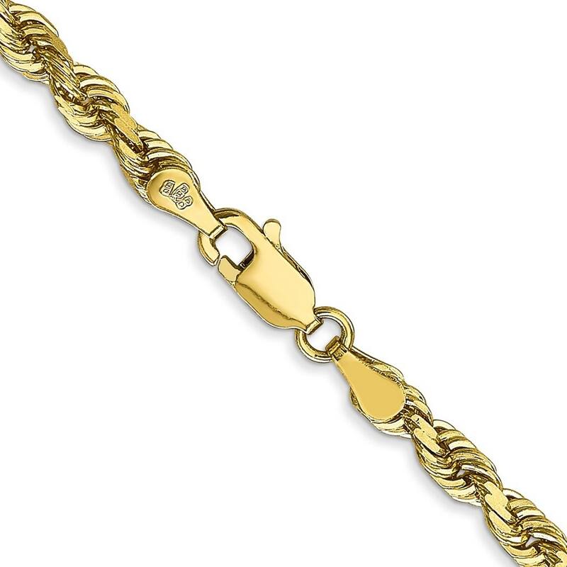 Curata 10k Yellow Gold Solid 4mm Sparkle Cut Quadruple Rope Chain Bracelet