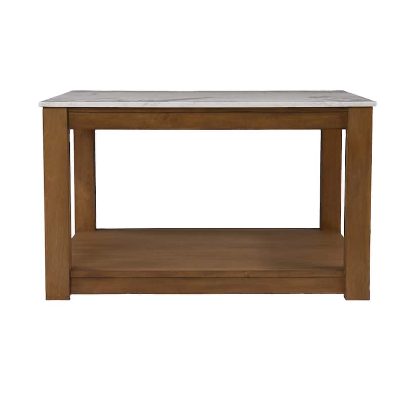 30" Contemporary Wooden Coffee Table with Faux Marble Top and Storage Shelves for Living Room - 18.25" H x 30" W x 30" D