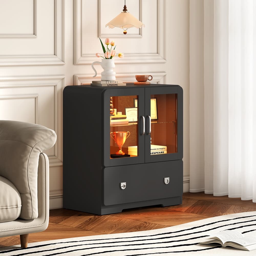 27'' Tall Display Cabinet with Acrylic Doors and LED Lights - N/A