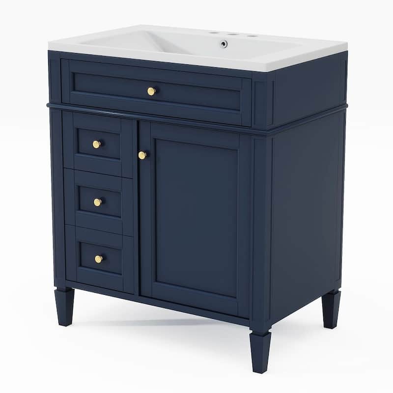 30" Modern Bathroom Vanity with Top Sink and 2 Drawers and a Tip-out Drawer