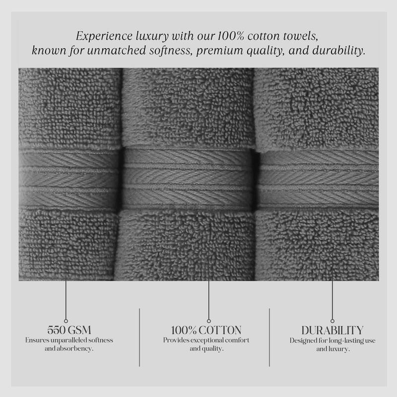 Home Weavers Elegance Essentials 550GSM Cotton Zero Twist Super Absorbent Bath Towel Set of 8