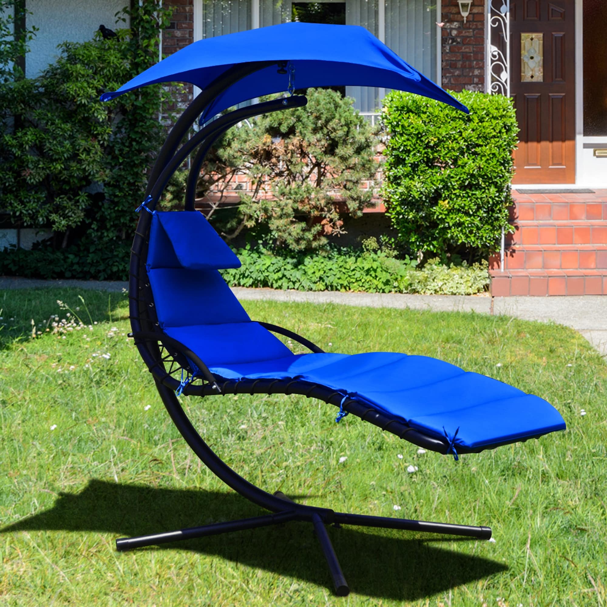 Gymax Patio Hammock Swing Chair Hanging Chaise w/ Cushion Pillow - Navy