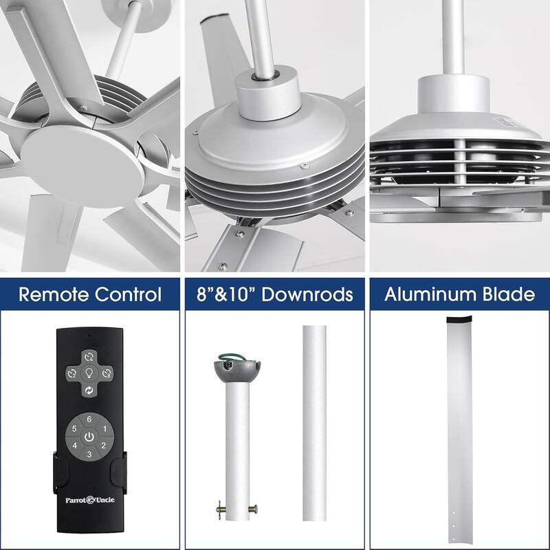 Ceiling Fan Modern 84" Industrial 7-Blade Silver Metal