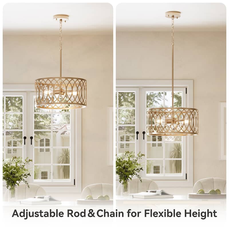 13" 2-Light Dimmable Modern Drum Chandelier with Adjustable Height