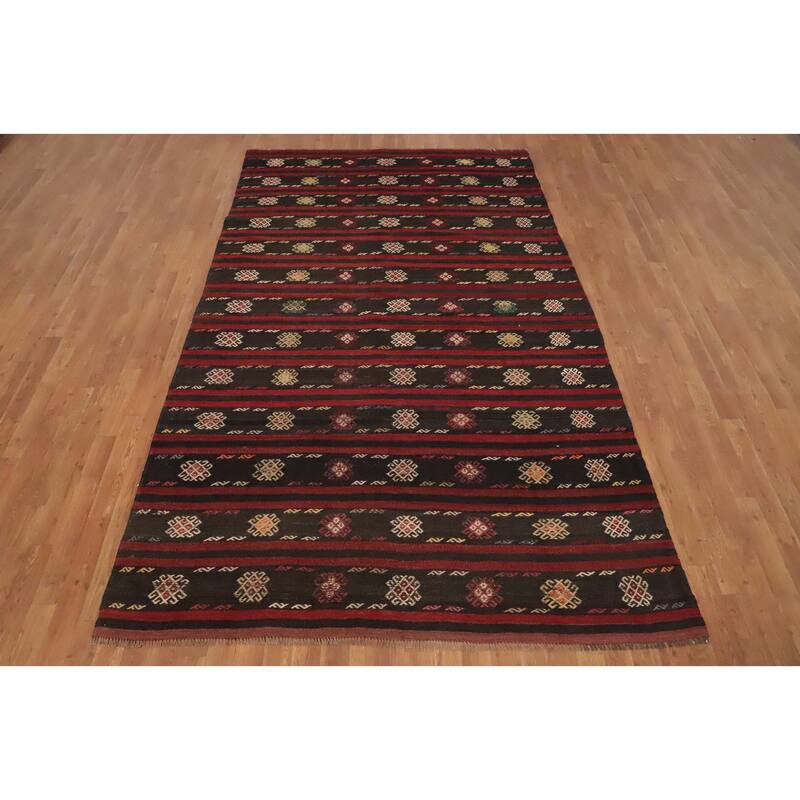 Hand Woven Oriental 100% Wool Carpet Southwestern Tribal Red Kilim Area Rug - 9' 9'' X 5' 11''