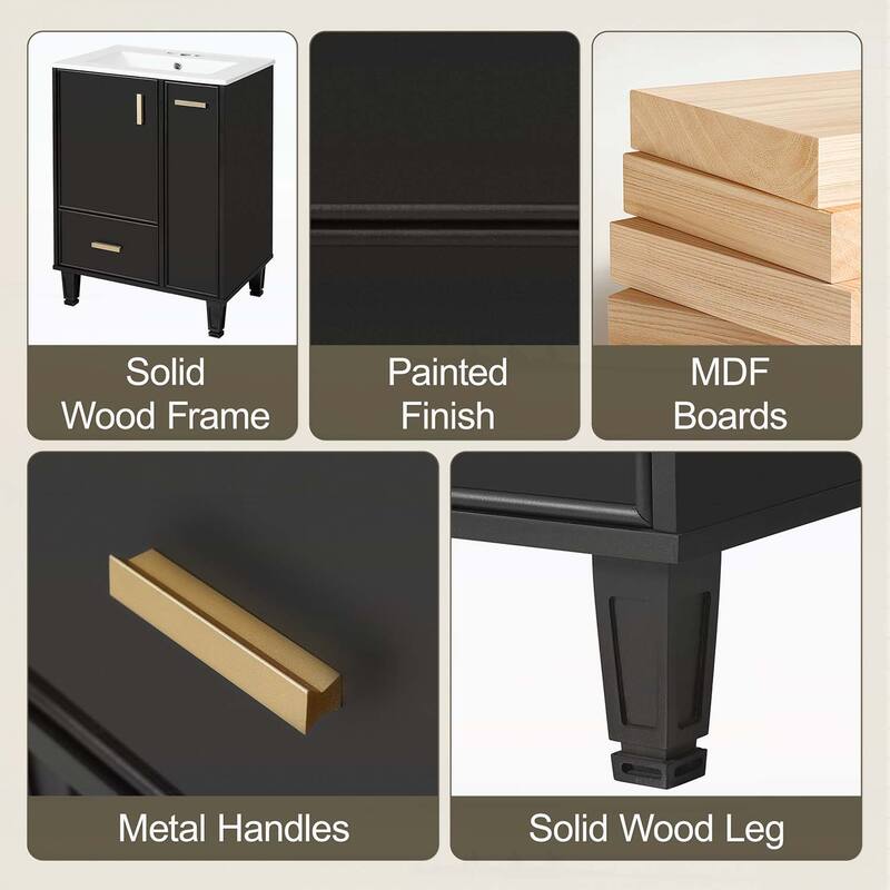 Bathroom Vanity Cabinet with Sink,with Door Shelf,Deep Drawer,2-Tier Pull-Out Basket