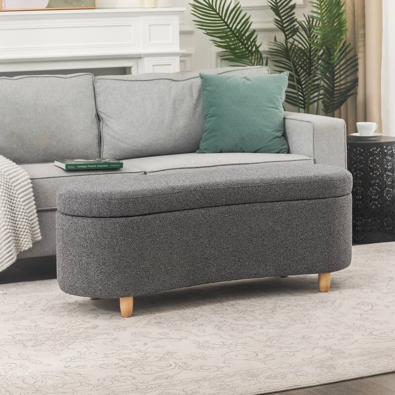 Adeco Curved Upholstered Storage Bench for Bedroom