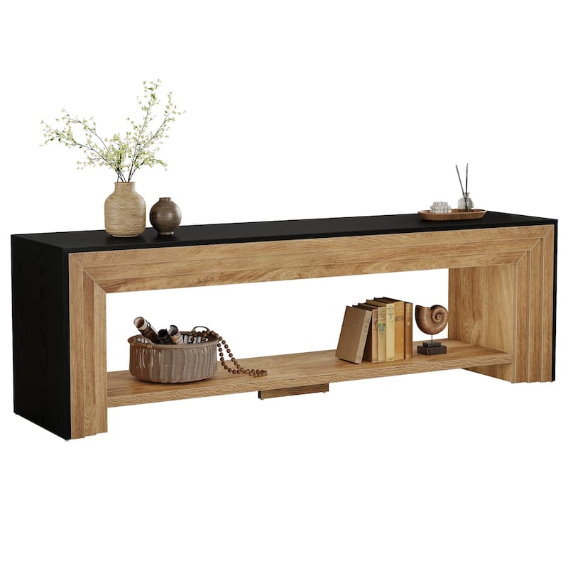 Long TV Stand for TVs, Wooden Entertainment Center with Storage Shelves, Low Media Console for Living Room, Bedroom