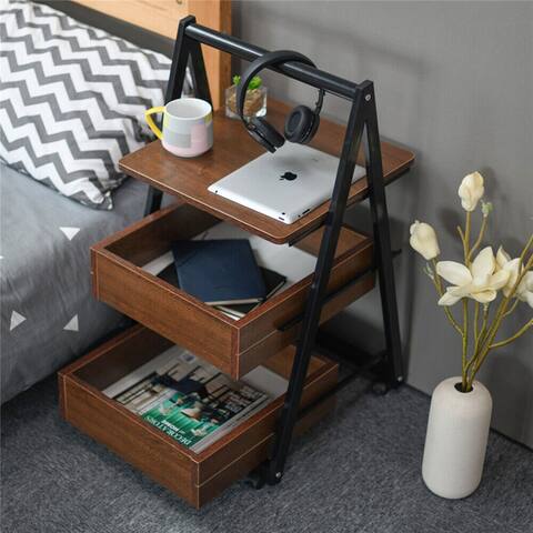 Wooden Brown Nightstand 3-Tier Wild Oak End Table