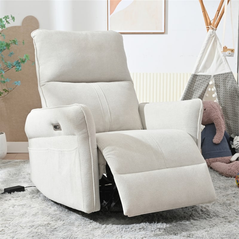 270°Power Swivel Rocker Recliner Chair, Electric Glider Reclining Sofa with USB Port - Light Gray