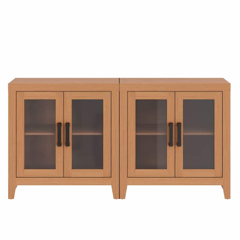 WAMPAT Modern Farmhouse TV Stand, Entertainment Center with Tempered Glass Doors & Adjustable Shelves