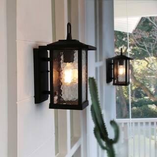 Farmhouse 1-Light Black Outdoor Wall Lantern Glass Patio Wall Sconce - L7"X W12" X H12"
