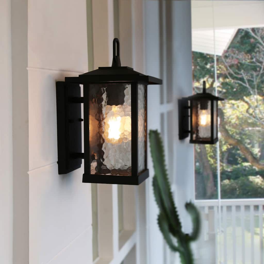 Farmhouse 1-Light Black Outdoor Wall Lantern Glass Patio Wall Sconce - L7"X W12" X H12"