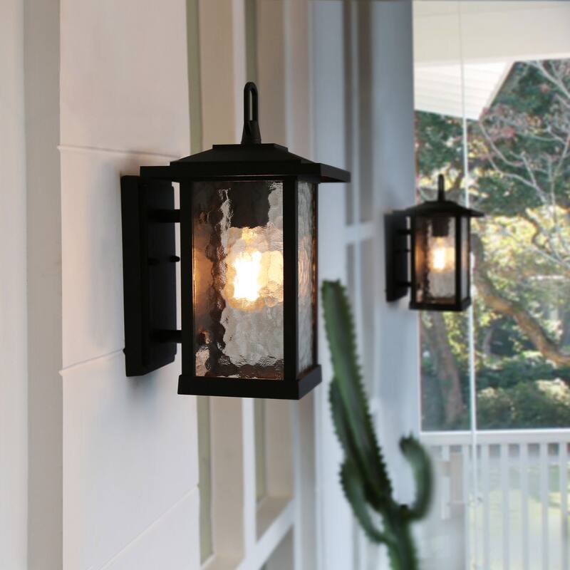 Farmhouse 1-Light Black Outdoor Wall Lantern Glass Patio Wall Sconce - L7"X W12" X H12"