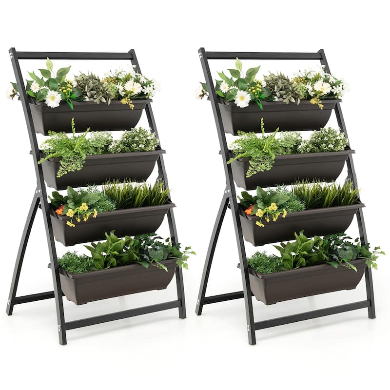 Costway 2PCS 4 FT 4-Tier Vertical Raised Garden Bed Elevated Planter - See Details - Black+ Brown - See Details