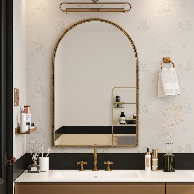 Gold Arched Wall Mirror - Bathroom Vanity & Home Decor