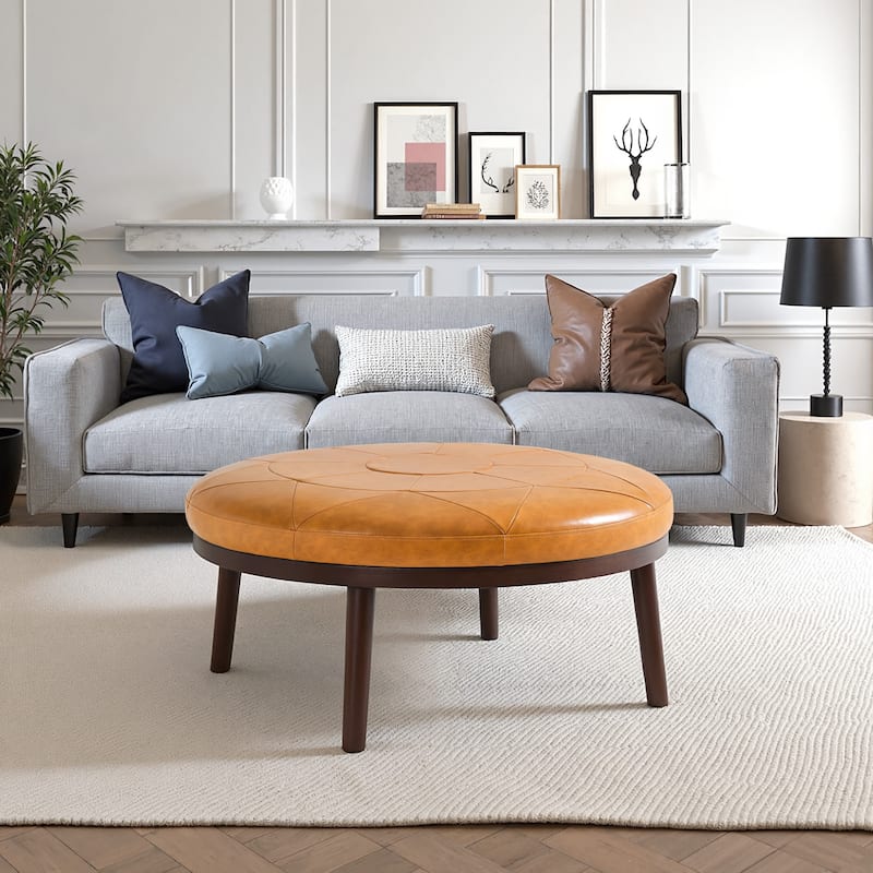34.5" W Full-Grain Genuine Italian Leather Ottoman by Lumibee