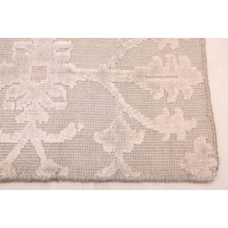 ECARPETGALLERY Hand Loomed Elysian Light Grey Viscose, Wool Rug - 9'11 x 13'5