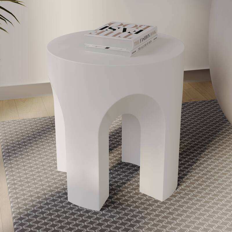 Round Side Table End Table in Fiberstone for Indoor and Outdoor