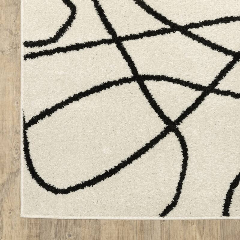 Quartz Mid-Century Abstract Lines Beige/ Black Area Rug