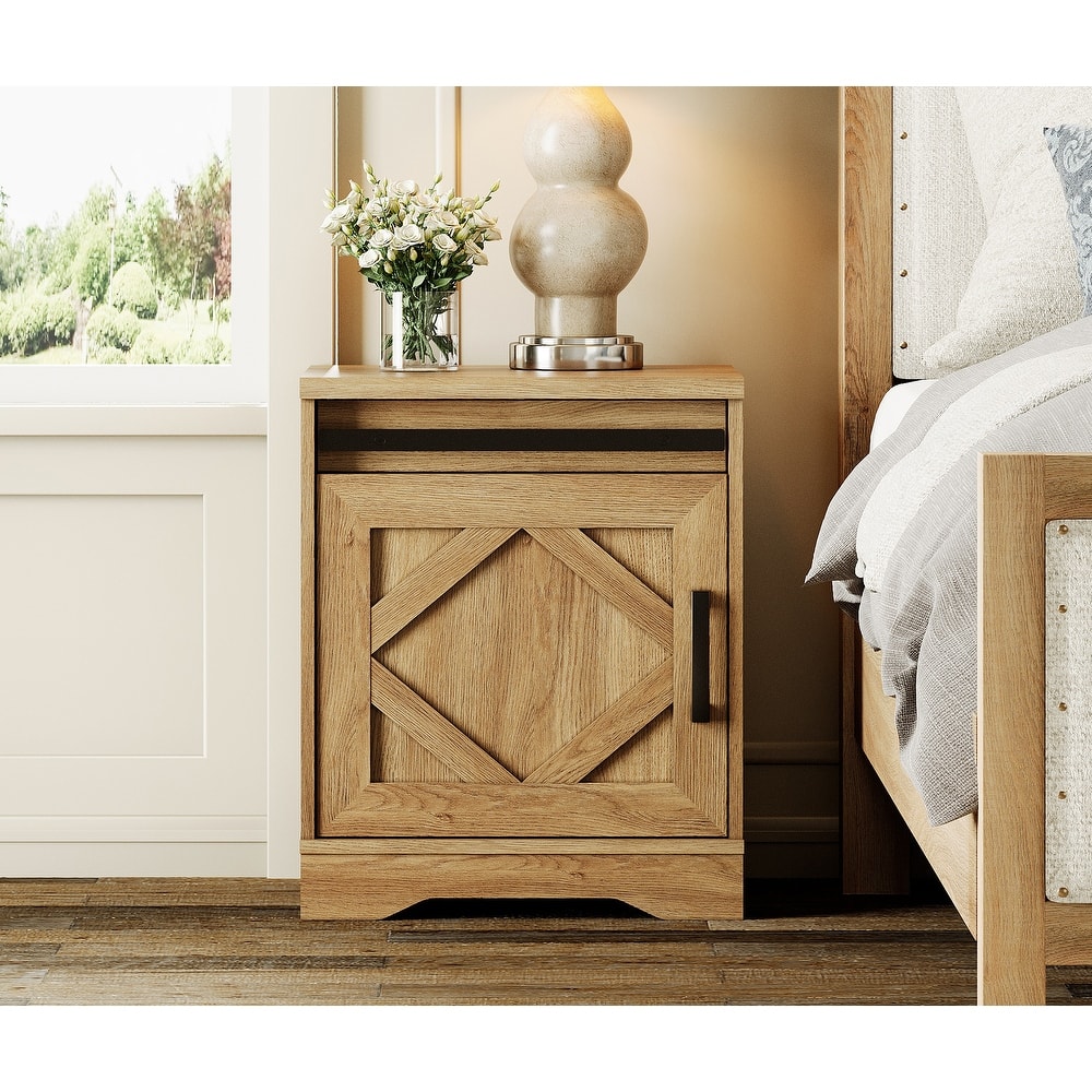 WAMPAT Farmhouse Nightstand with Drawer and Cabinet for Bed Room