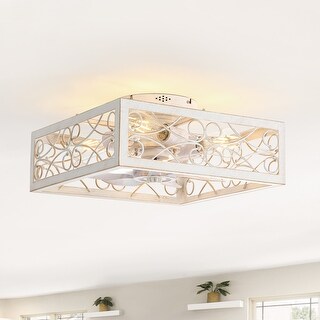 15.7 Inch 7-Blade Square Flush Mount Low Profile Ceiling Fan with ...