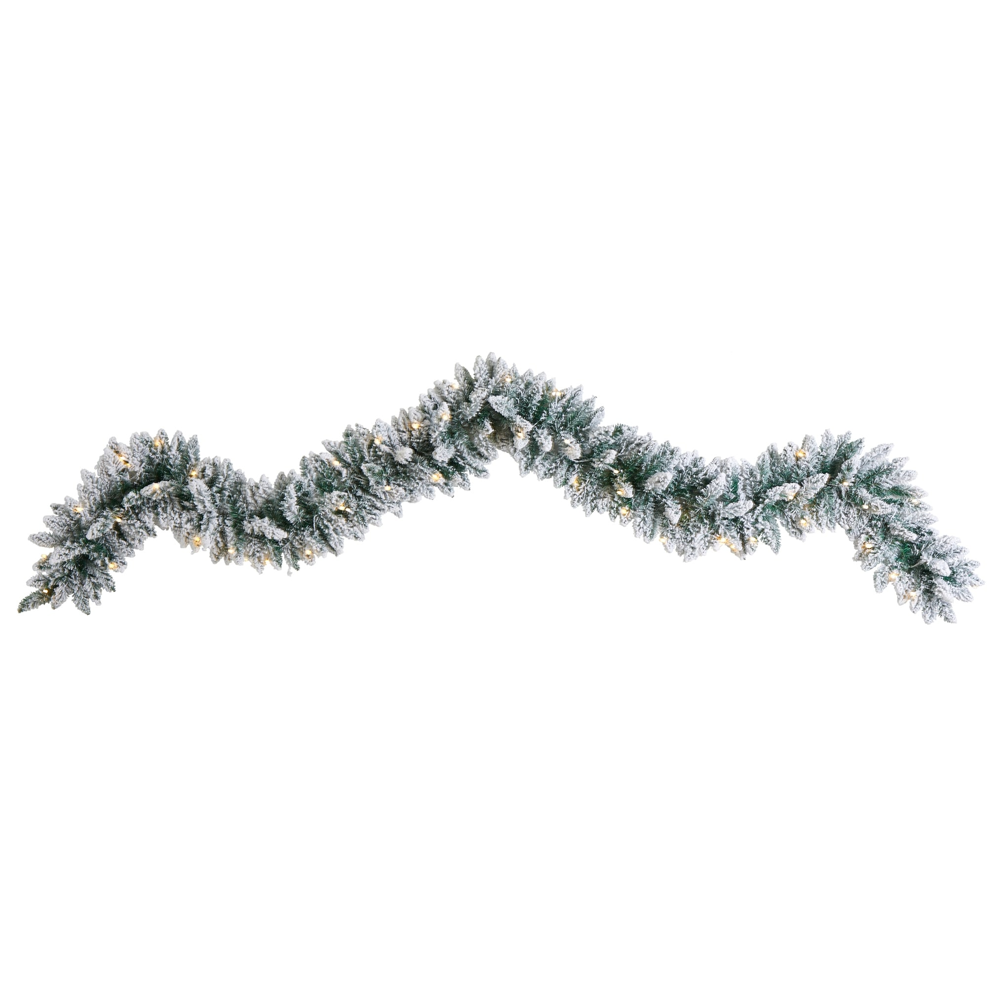 9' Flocked Artificial Christmas Garland with 50 Warm White LED Lights - Green - 108