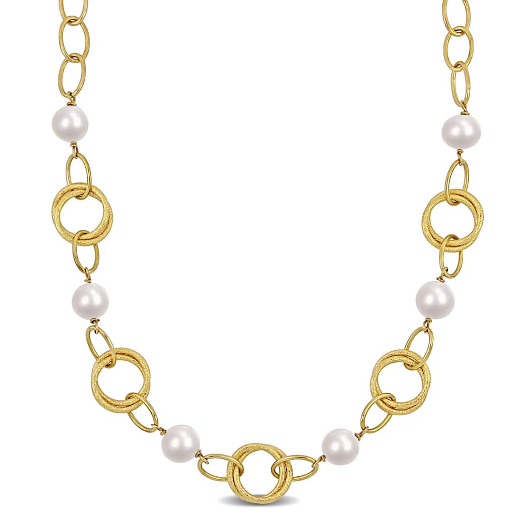 Miadora 9-10mm Cultured Freshwater Pearl and Circle Rings Necklace in Yellow Silver20 in - 20 in x 16.8 mm x 9.5 mm