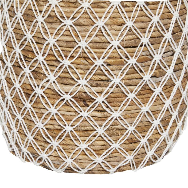 Banana Leaf Handmade String Detail Decorative and Functional Storage Basket with Handles - Set of 2 Brown - Roche River Decor