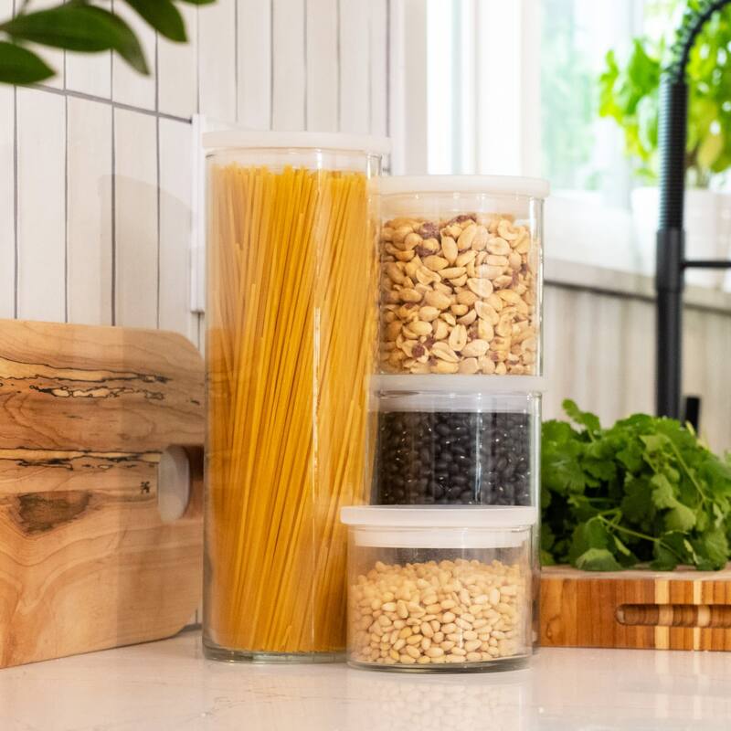 Libbey Stacking Cylinder 4 Piece Assorted Glass Jar Set with Lids - Set of 8