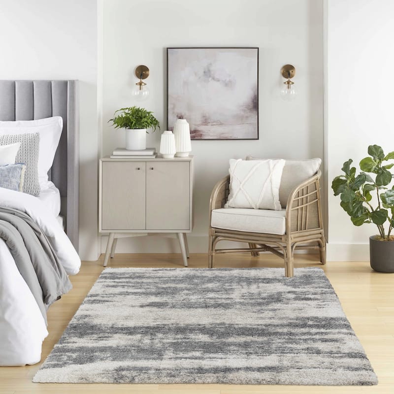 Noori Rug Lux Madison Abstract 2-Inch Shag Area Rug - 4'3" x 6'0" - Grey/Beige
