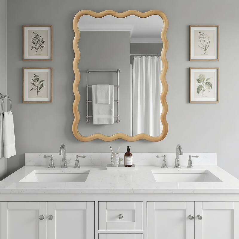 20"x30" Wavy Rectangle Solid Wood Frame Decorative Mirror