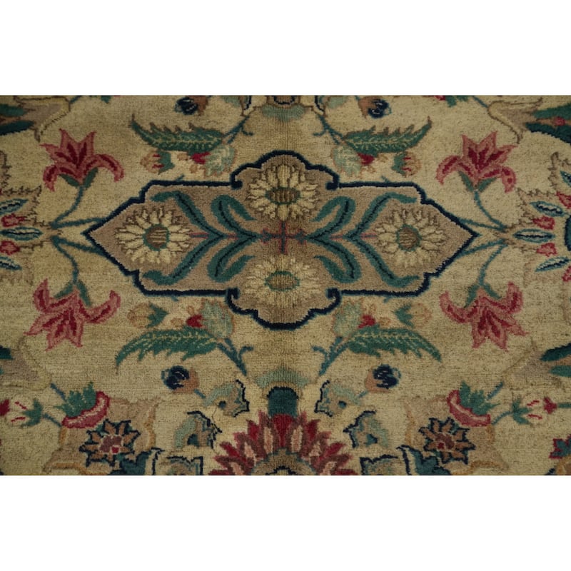 Hand Knotted Oriental 100% Wool Carpet Traditional All-Over Beige & Ivories Tabriz Area Rug - 12' 6'' X 10' 11''