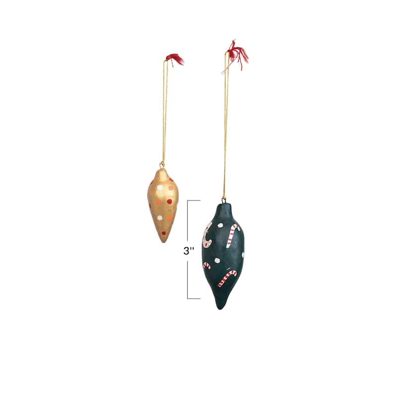 Hand-Painted Paper Mache Ornament, Set of 2
