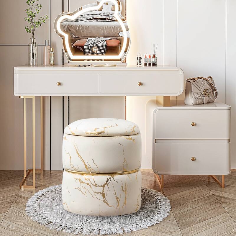 Upholstered Sherpa Vanity Stool Set of 2 for Makeup for Living Room and Bedroom