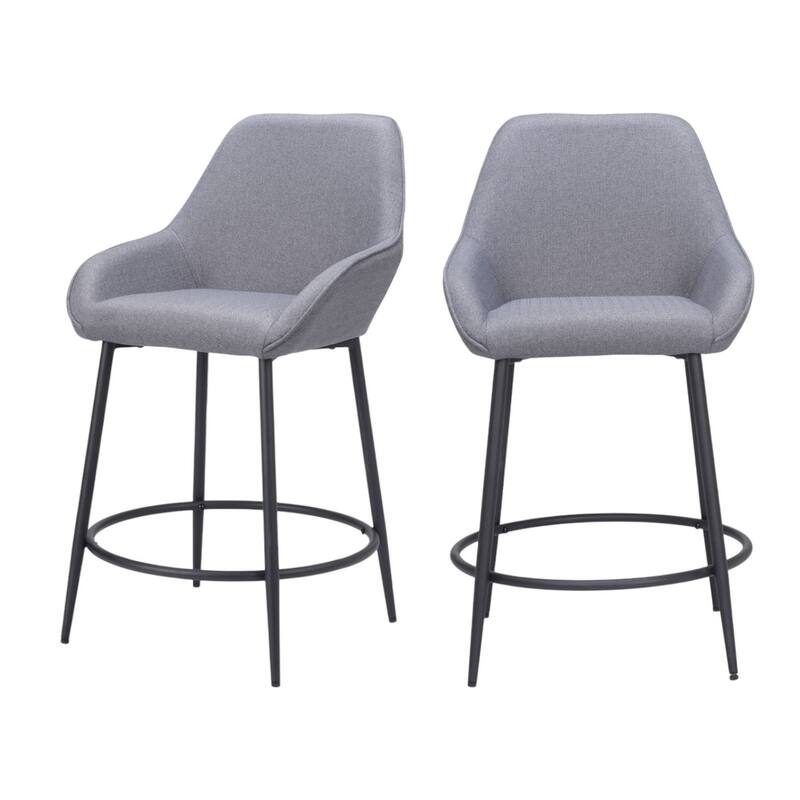 Set of Two 25" Gray And Black Fabric And Steel Counter Height Bar Chairs