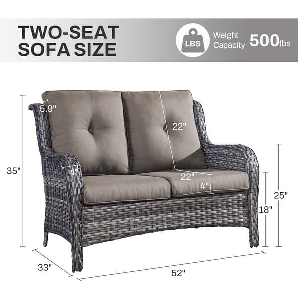 dimension image slide 1 of 10, Gymojoy Outdoor High-back Wicker Loveseat Sofa For Home Garden