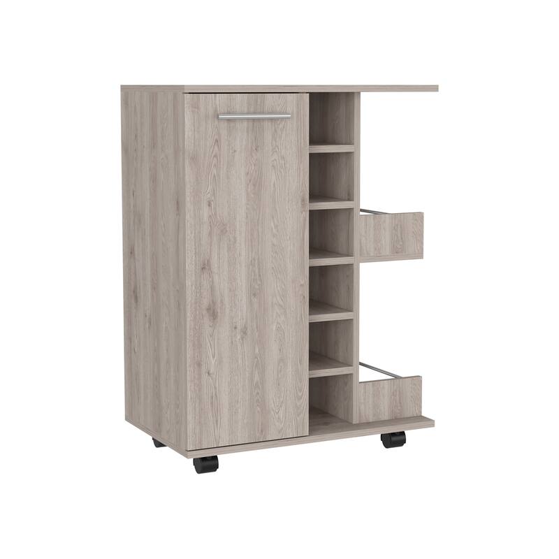 Bar Cart Wells And Four Casters With Six Wine Cubbies