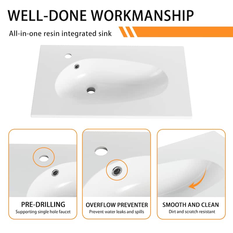Bathroom Vanity With Sink In 24/30/36 Inch, Floating Bathroom Vanity With Soft Close Door