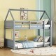 preview thumbnail 25 of 34, Twin Over Twin Low Bunk Bed with House-shaped Bed Roof Frame, Ladder, Guardrails, Headboards and Footboards For Kids Floor Bed Light Grey - Twin