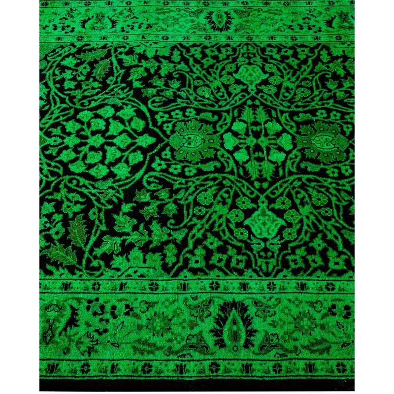 Overton Hand Knotted Wool Vintage Inspired Modern Contemporary Overdyed Green Runner Rug - 3' 1" x 12' 6"